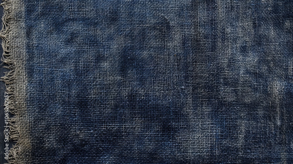 Dark blue decorative stucco featuring a blue fabric mesh showcasing a weathered atmospheric texture or background Dark blue decorative stucco featuring a blue fabric mesh showcasing a weathered atmospheric texture or background