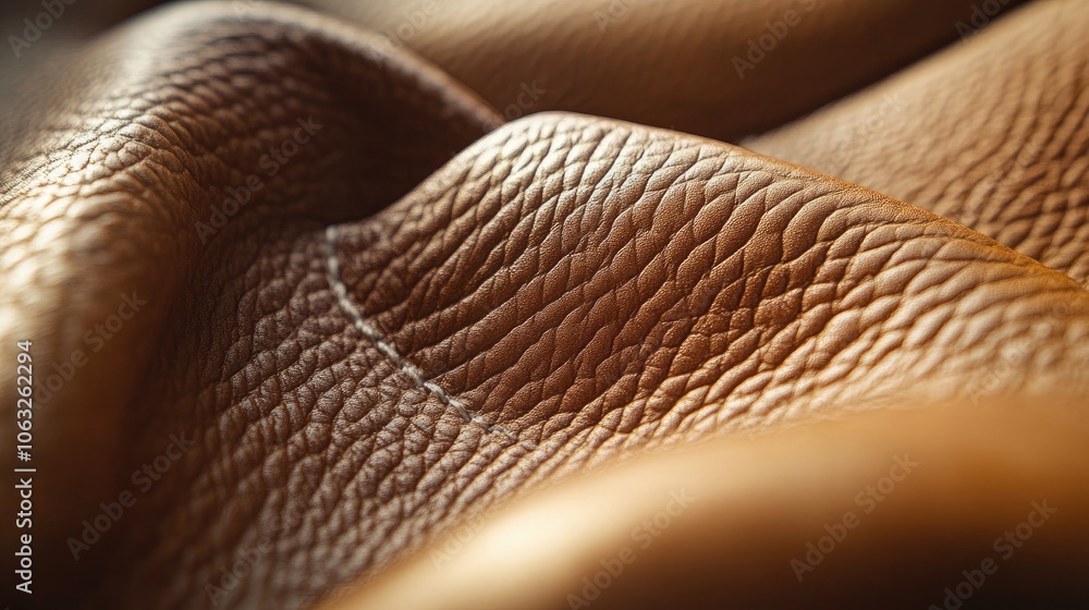 Close up view of a segment of brown leather Close up view of a segment of brown leather