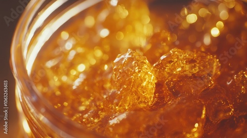 Close up of a glass jar filled with homemade orange marmalade jam