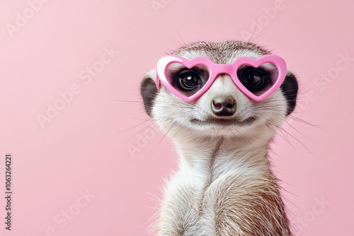 Wallpaper Mural meerkat wearing heart-shaped pink sunglasses on an isolated pastel pink background, a funny animal in the concept of love for Valentine's Day celebration or a Valentine's party decoration idea Torontodigital.ca