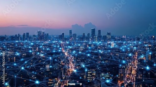 Wallpaper Mural Modern city with wireless communication network. Digital transformation. Torontodigital.ca