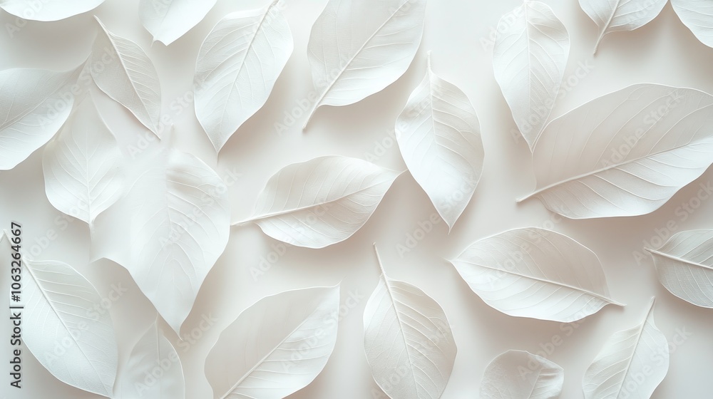 Conceptual image featuring unique white leaves on a light background symbolizing themes of environmental conservation Conceptual image featuring unique white leaves on a light background symbolizing themes of environmental conservation