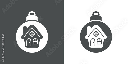 Tiempo de Navidad. Logo con silueta de bola de navidad con casa de pan de jengibre para su uso en tarjetas y felicitaciones