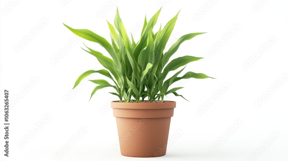 Corn plant in a pot viewed from the front isolated on a white background Corn plant in a pot viewed from the front isolated on a white background