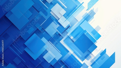 An abstract composition featuring layered blue squares and rectangles on a soft white background, creating depth.