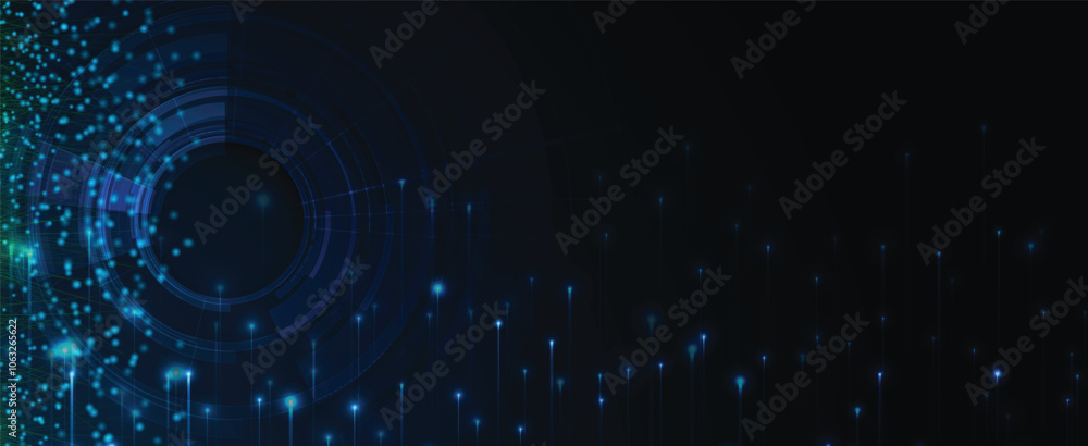 Obraz premium Abstract vector technology background. Wave of particles artificial neural network