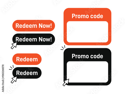 Redeem now and promo code badge buttons for website design, advertising, commerce, app and more