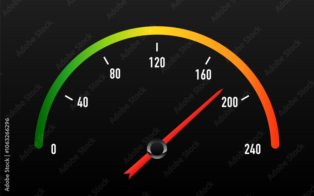 Speedometer icon. 3D meter with arrow for dashboard with green, yellow, red indicators. Car speedometer. Scale score of speed, performance and rating. Vector illustration Speedometer icon. 3D meter with arrow for dashboard with green, yellow, red indicators. Car speedometer. Scale score of speed, performance and rating. Vector illustration