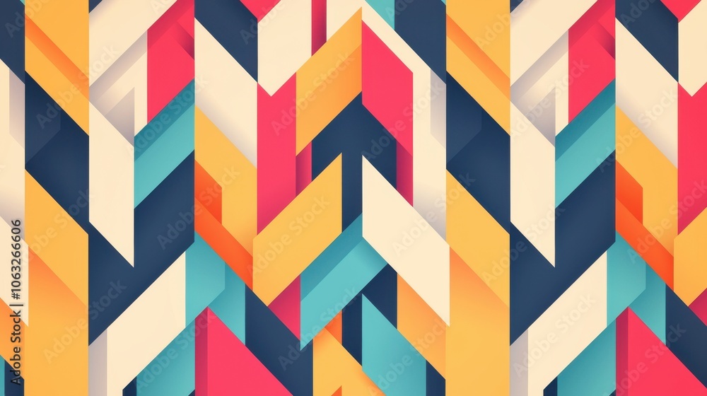 Colorful geometric pattern featuring vibrant chevrons in shades of blue, yellow, coral, and cream. Colorful geometric pattern featuring vibrant chevrons in shades of blue, yellow, coral, and cream.