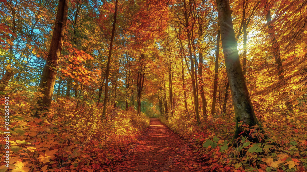 Beautiful Autumn Forest Path With Vibrant Foliage


