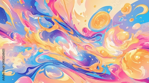 A vibrant abstract design featuring swirls of colorful hues and dynamic patterns.