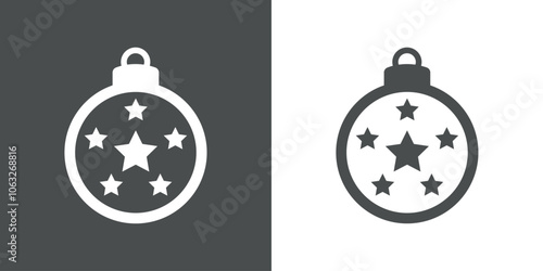 Decoración de Navidad. Logo con silueta de bola de navidad con estrella en el centro de un marco circular de 5 estrellas para tarjetas y felicitaciones