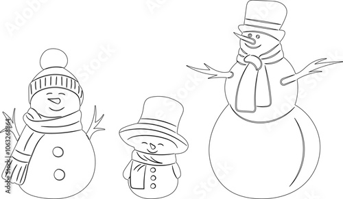 snowman sketch, outline on white background, vector