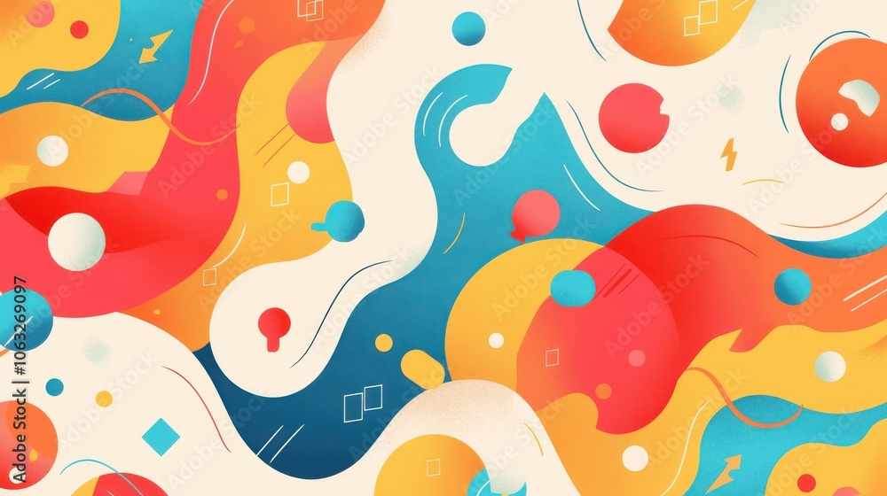 Vibrant abstract design featuring flowing shapes in orange, blue, and yellow hues, creating a dynamic and cheerful atmosphere. Vibrant abstract design featuring flowing shapes in orange, blue, and yellow hues, creating a dynamic and cheerful atmosphere.