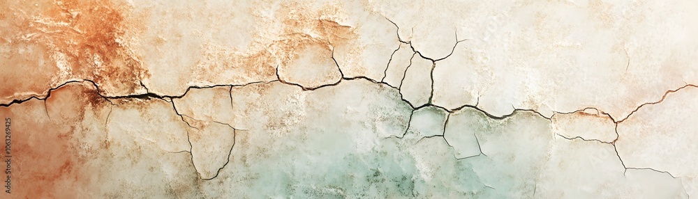 Obraz premium Cracked and Weathered Wall with a Hint of Green