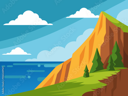 Nature Cliff and Ocean Landscape Vector.