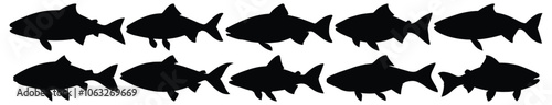 Fish silhouettes set, fishing pack of vector silhouette design, isolated background.