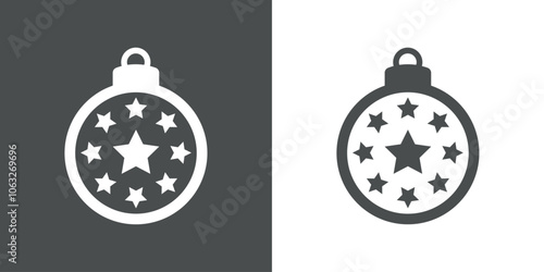 Decoración de Navidad. Logo con silueta de bola de navidad con estrella en el centro de un marco circular de 8 estrellas para tarjetas y felicitaciones