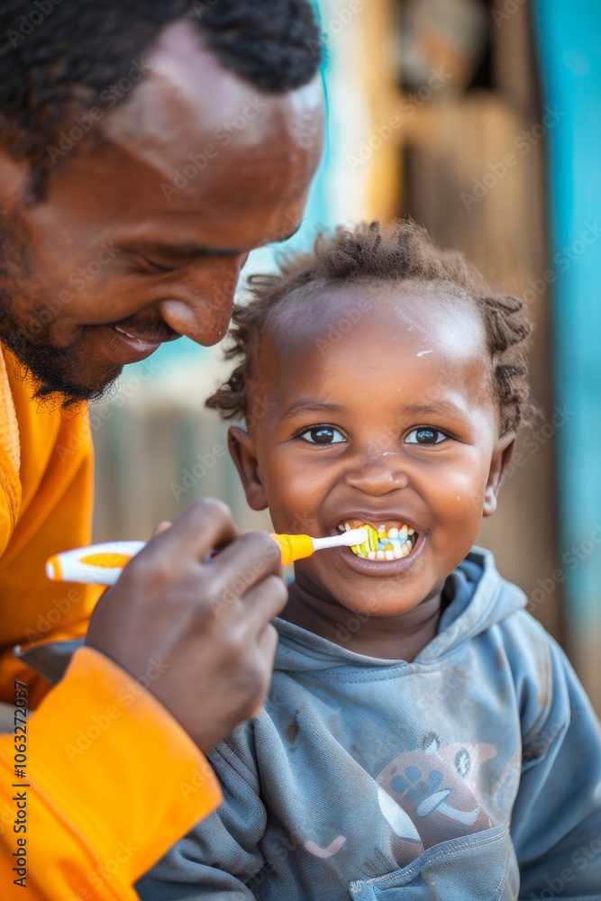 child learning to brush their teeth with help from a parent child learning to brush their teeth with help from a parent