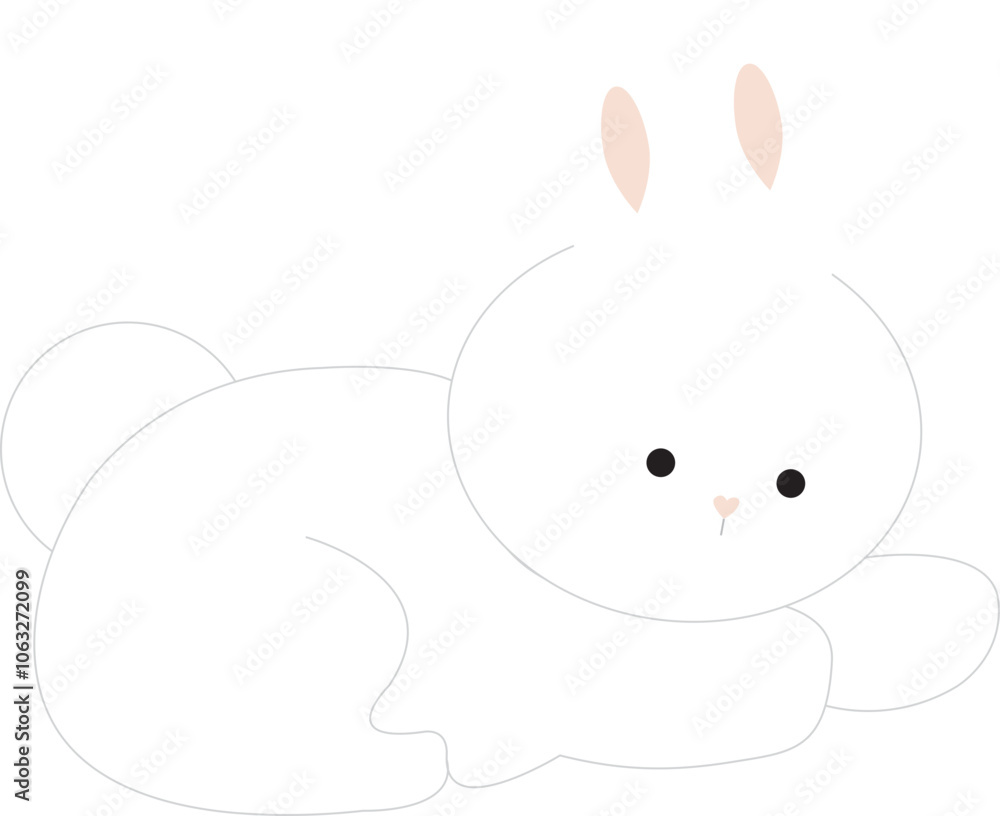 Fototapeta premium Cute white rabbit, bunny in cartoon style, animal mid autumn decoration, Moon Festival, Chinese Lunar Year of the Rabbit decoration.