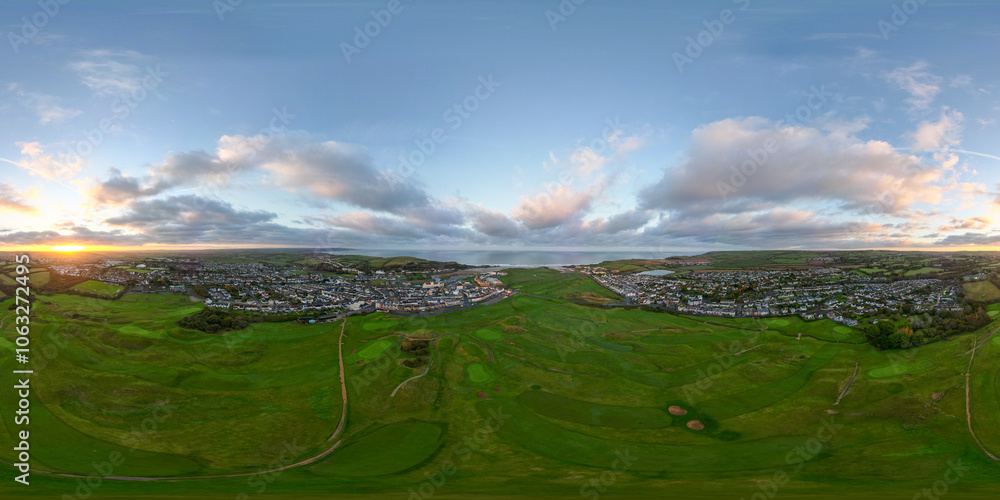 Fototapeta premium Bude sunrise drone panorama