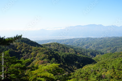 Obraz na płótnie Landscape from Hachioji Mountain Peak of Shosenkyo Gorge in Yamanashi, Kofu, Japan - 日本 山梨 昇仙峡 八王子山からの眺め w salonie