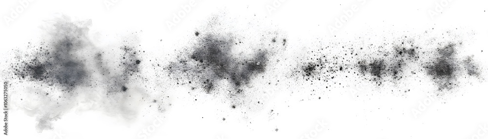 Abstract Black Dust and Powder Splashes on White Background Abstract Black Dust and Powder Splashes on White Background