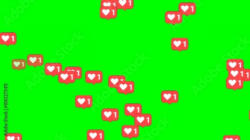 Animated heart icons like notification on green screen. Perfect for social media, video editing. Seamless looping 4K