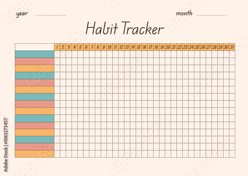 Habit tracker template, daily life, daily planner concept, minimalist template page, organiser on beige background with to do list for office, papers, school