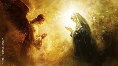 moment of the angel Gabriel announcing to Mary that she will bear the Son of God, the Annunciation, marking the incarnation of Jesus