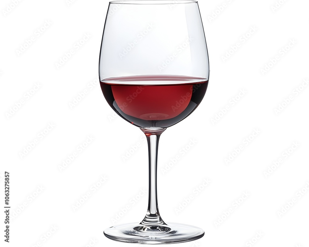 Elegant Crystal Wine Glass Filled with Vibrant Red Wine on White Background Elegant Crystal Wine Glass Filled with Vibrant Red Wine on White Background