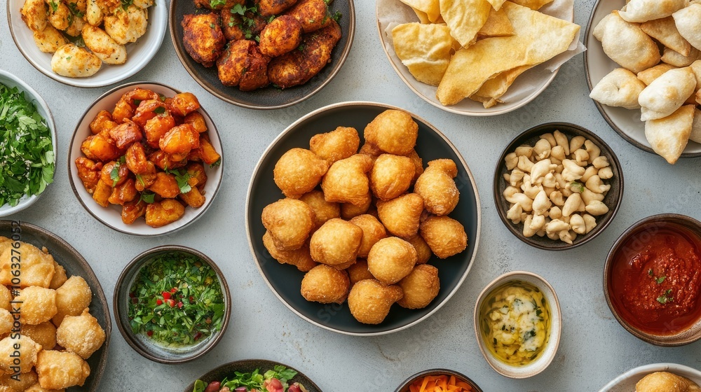 Assorted Indian Snacks and Appetizers on Table Assorted Indian Snacks and Appetizers on Table