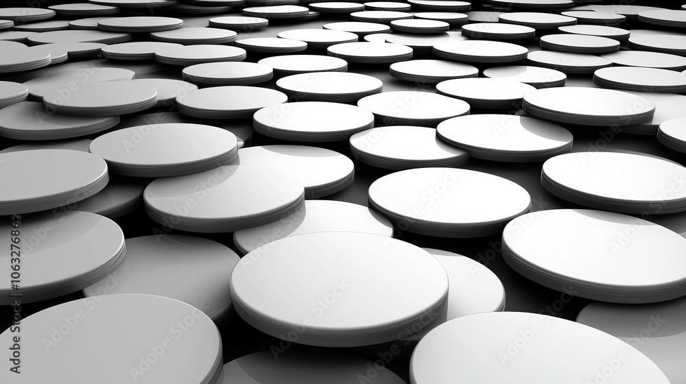 Fototapeta premium Abstract background of white discs in perspective.