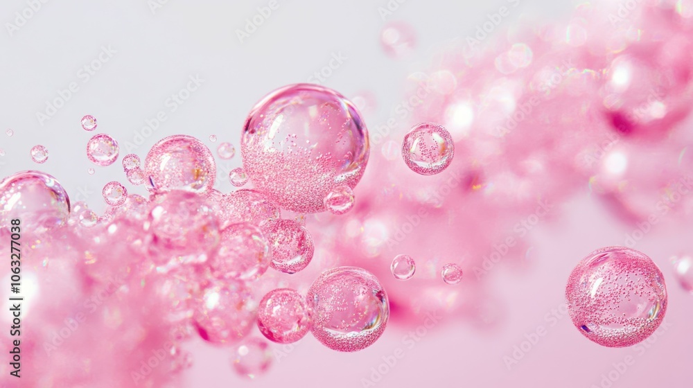 Pink Collagen bubbles on white background. Fizzy sparkles. Bubble gum Pink Collagen bubbles on white background. Fizzy sparkles. Bubble gum