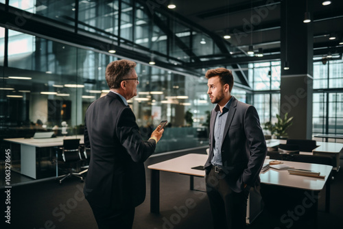 businessmen are having a serious conversation in the office