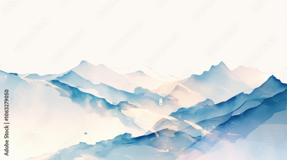 Fototapeta premium Stunning blue watercolor mountain landscape illustrating serene beauty and tranquility.