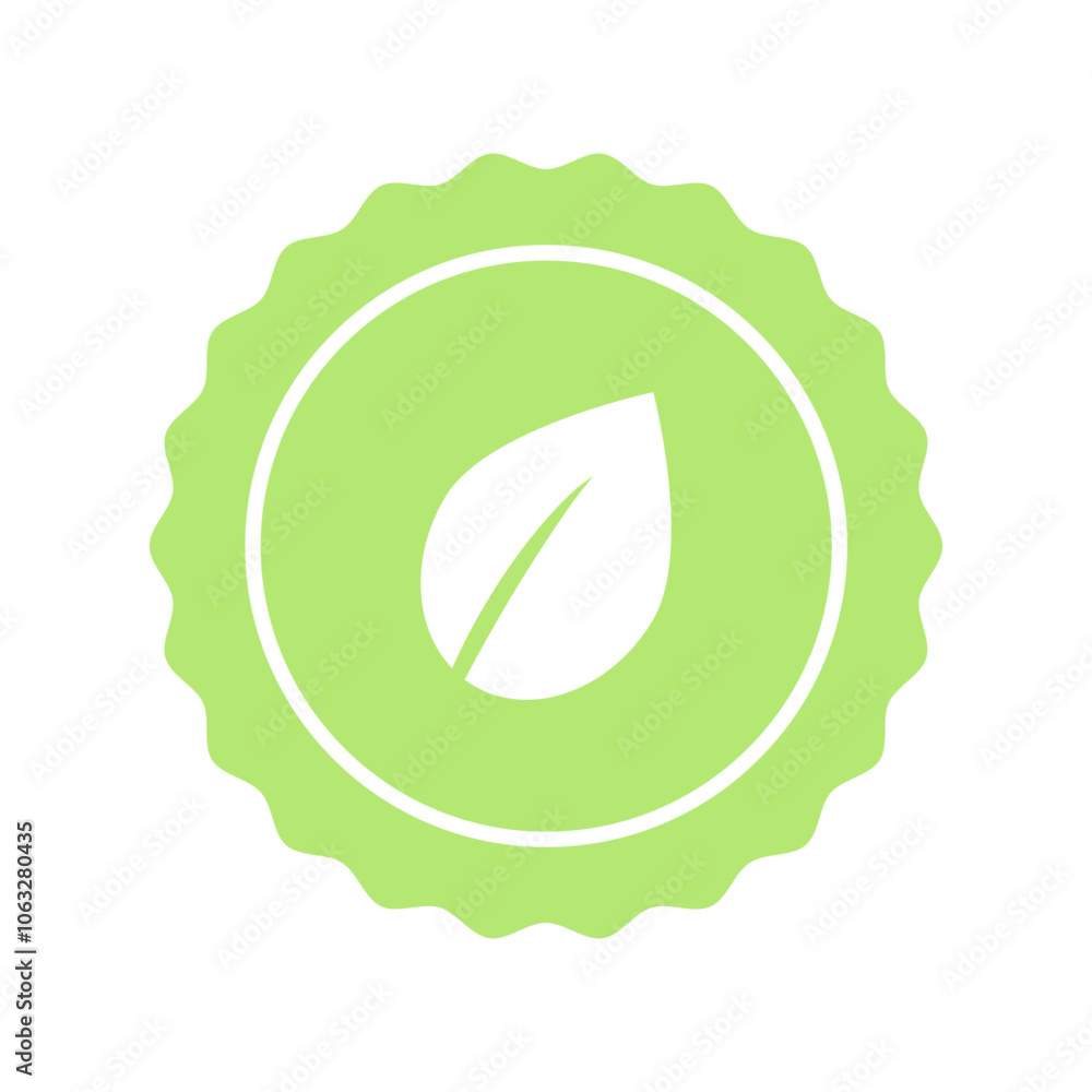 Natural label stamp badge. Green round leaf sticker template. Nature, healthy, ecology, environment, guarantee concepts. Flat vector design isolated illustration. Natural label stamp badge. Green round leaf sticker template. Nature, healthy, ecology, environment, guarantee concepts. Flat vector design isolated illustration.