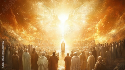 scene of the elders worshiping the Lamb in the throne room of heaven, as described in the Book of Revelation, a powerful symbol of worship and salvation,