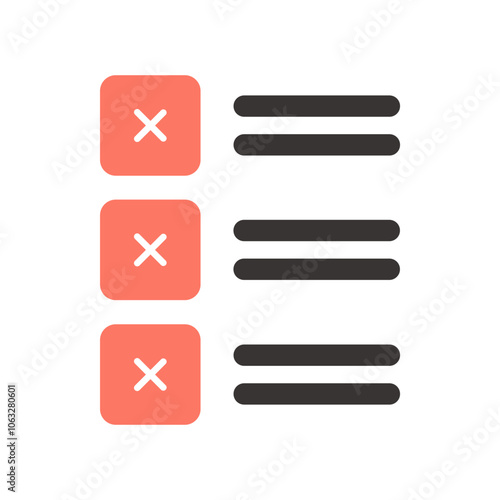 Cross mark checklist icon. Business, task, report, schedule, plan, cancel concepts. Flat vector design isolated illustration.