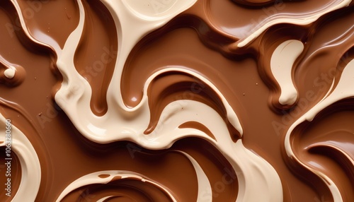 chocolate background. cocoa syrup flowing forming ripples  photo