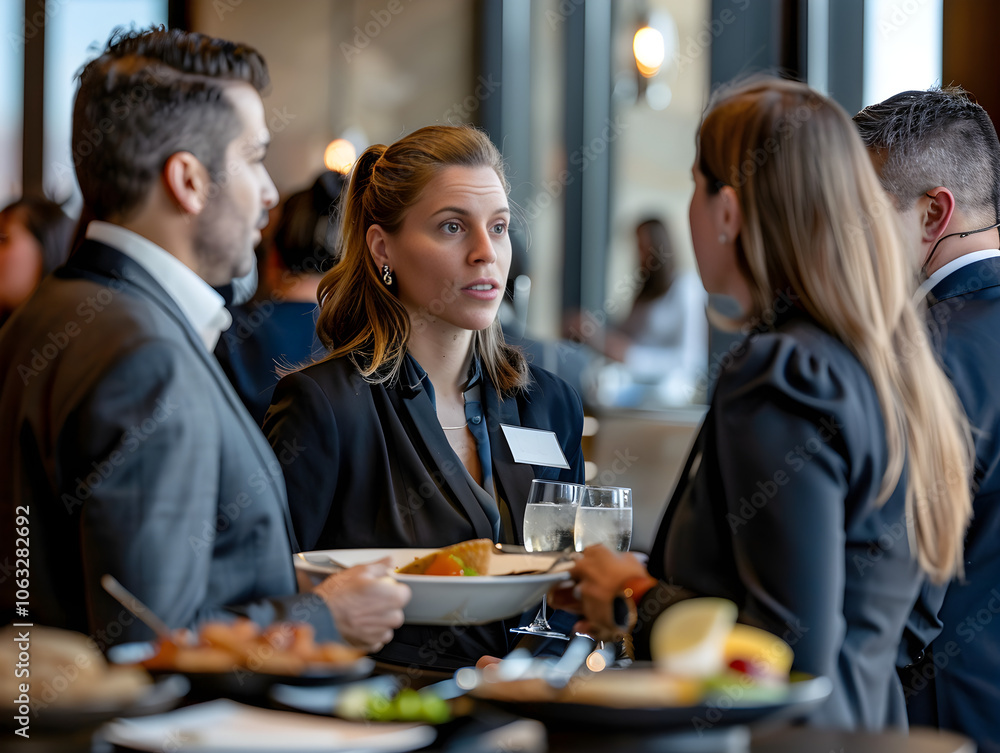 Diverse group of professionals networking at a business event, chatting and exchanging ideas and contacts. Diverse group of professionals networking at a business event, chatting and exchanging ideas and contacts.