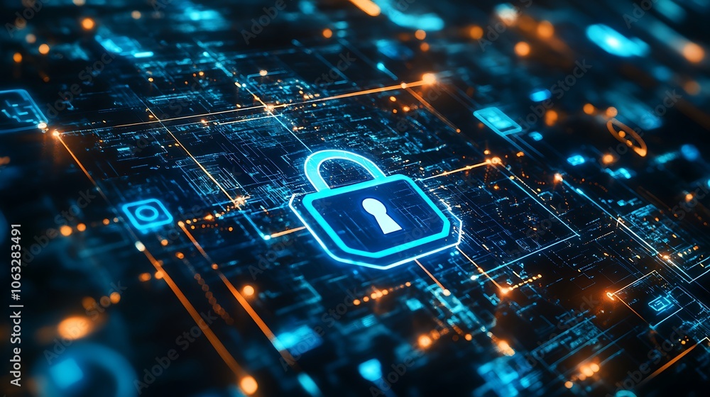 Futuristic digital security concept with a blue Futuristic digital security concept with a blue
