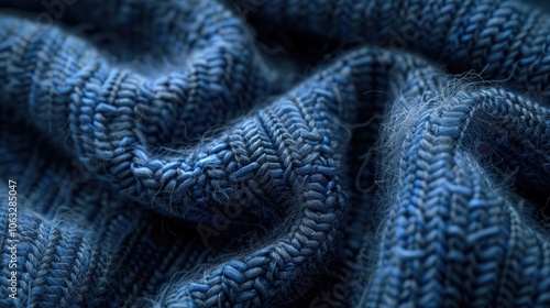 A cozy and soft blue knitted blanket in a close-up shot