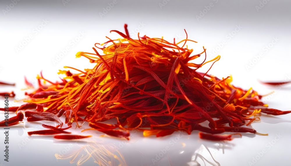Naklejka premium High-quality close-up of saffron threads on a plain white background