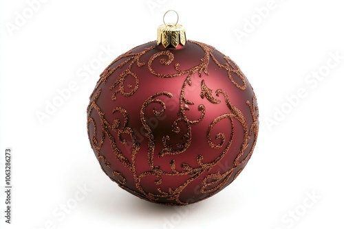 A festive red and gold Christmas ornament against a white background