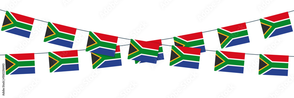 South Africa bunting flags on white background. Hanging garland for South Africa celebration concept. South Africa bunting flags on white background. Hanging garland for South Africa celebration concept.