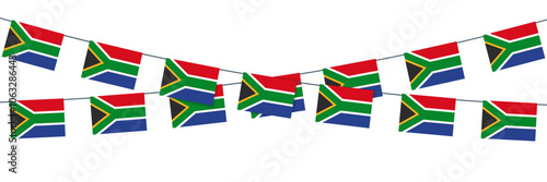 South Africa bunting flags on white background. Hanging garland for South Africa celebration concept.