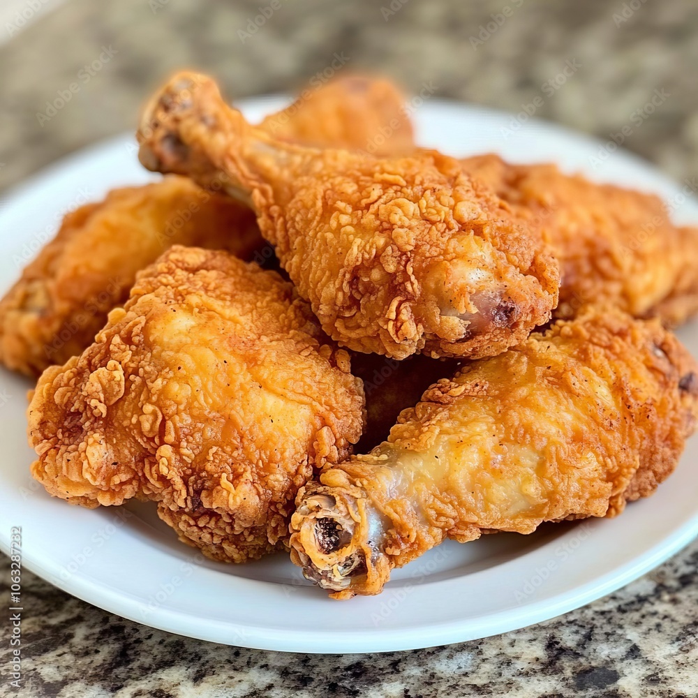 A plate of crispy fried chicken drumsticks, golden and appetizing. A plate of crispy fried chicken drumsticks, golden and appetizing.