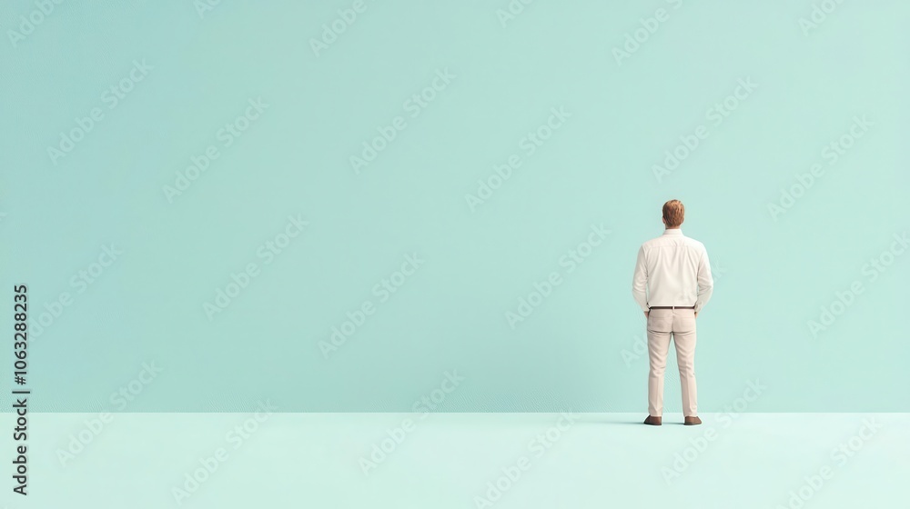 Entrepreneur overlooking blueprint, balancing innovation with actionable planning Entrepreneur overlooking blueprint, balancing innovation with actionable planning