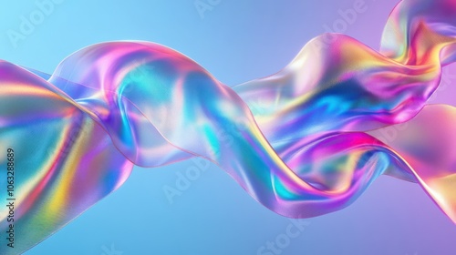 Holographic iridescent ribbon flying in air
